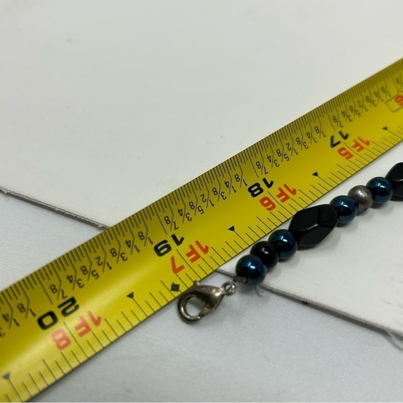 Classic Black Lava Rock Beaded Necklace with Blue and Black Marble Beads - Picture 11 of 11